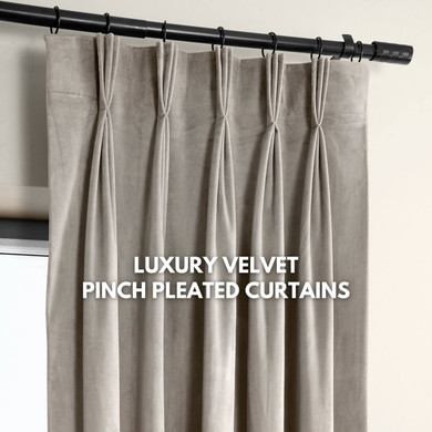 Triple Pinch Pleated Luxury Velvet Custom Curtains With Insulating Blackout or Light Filtering Liner. Single or Set of 2 Curtains