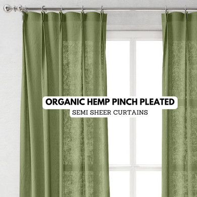 Organic Hemp Pinch Pleated Semi Sheer Curtains - Available in Atlantic Blue, Pickle Green, and Burlap Natural | Customizable Sizes for Tailored Elegance