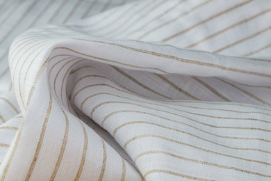 Organic White Hemp Fabric with Beige Stripes - 100% Natural, 58 Inches Wide, Perfect for Shirts, Dresses, and Home Decor - Sold by the Yard