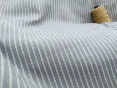 Grey & White Striped Organic Hemp Fabric - 58 Inches Wide, 170gsm | Ideal for Shirts, Dresses, Kids Wear, Lounge & Night Wear, Curtains, Home Furnishings | Sold by the Yard.