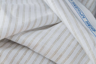 Organic Hemp Fabric - White & Beige Dual Stripes | 58 Inches Wide, 135gsm | Ideal for Shirts, Dresses, Curtains - Sold by the Yard