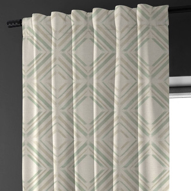 Cream, Taupe & Sage Green Geometric Diamond Linen Curtains | Light Filtering/Blackout | Single/Set of 2 | Custom Sizes Available