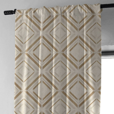 Beige Brown & Grey Geometric Diamond Linen Curtains | Light Filtering/Blackout | Single/Set of 2 | Custom Sizes Available