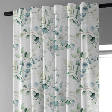 Hand-Painted Artistic Watercolor Eucalyptus Leaves Patterned Linen Curtains (Light Filtering/Blackout, Multiple Sizes)