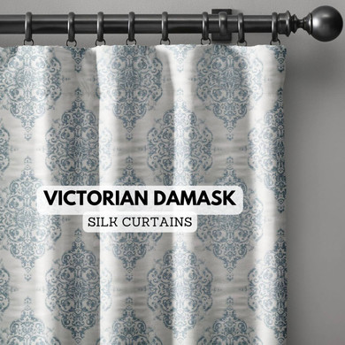 Victorian Damask Luxury Silk Curtains - Light Filtering or Blackout | Custom Sizes & Colors (Sky Blue, Taupe, Grey)