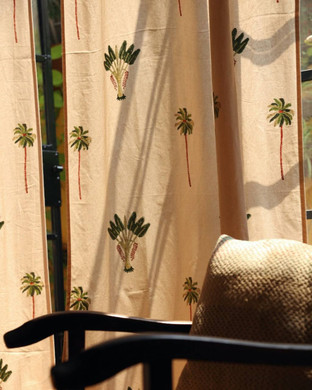 Coastal Breeze Organic Cotton Curtains - Hand Block Printed Palms (Green & Brown)