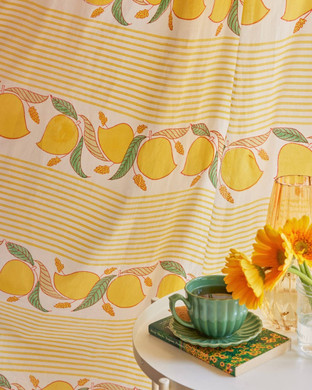 Handcrafted Organic Cotton Curtains with Ripe Mango Block Print (Single Panel or Pair)