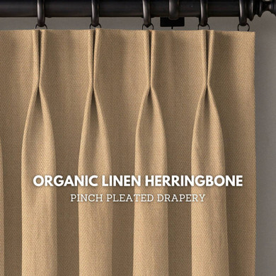 Luxurious Organic Linen Herringbone Pinch Pleated Curtains - 37 Colors & Customizable Sizes