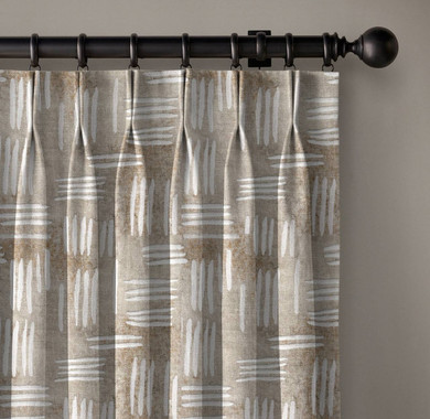 Linen Pinch Pleated Curtains in Sand Taupe | Embroidered Abstract Stripes, Light Filtering or Blackout, Custom Sizes & Single/Pair