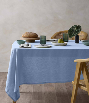 Light Blue Organic Hemp Tablecloth | Naturally Dyed, Sustainable Everyday Luxury