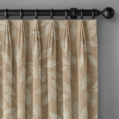 Luxury Heavyweight Linen Tailored Pinch Pleated Curtains with Jacquard Leaves  | Light Filtering or Blackout Liner | Oeko-Tex Certified | Single Panel or Set of 2 | 6 Colors: Ivory, Bone, Doe, Alloy Grey, Pink & Sky Blue