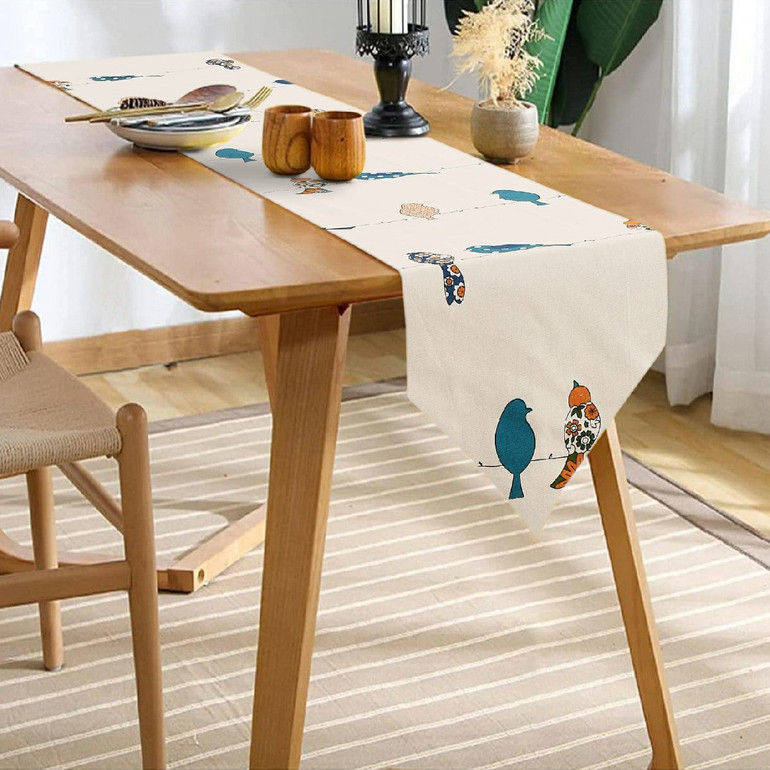 Organic Cotton Table Runner | Bird Print | 48" & 72" | TheOrganicHabitat.com