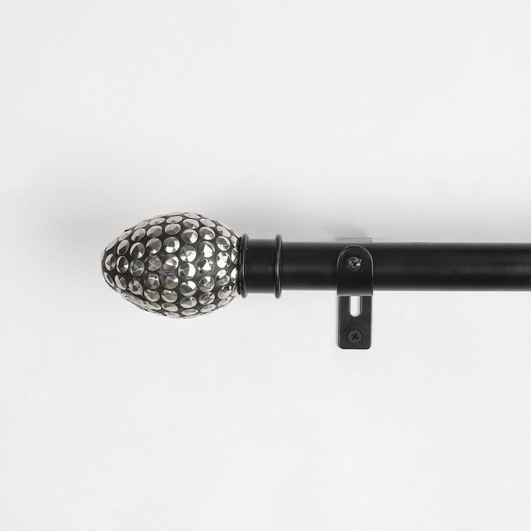 Adjustable Curtain Rod | Black | Studded Finials | 24-144 Inch | Includes Hardware