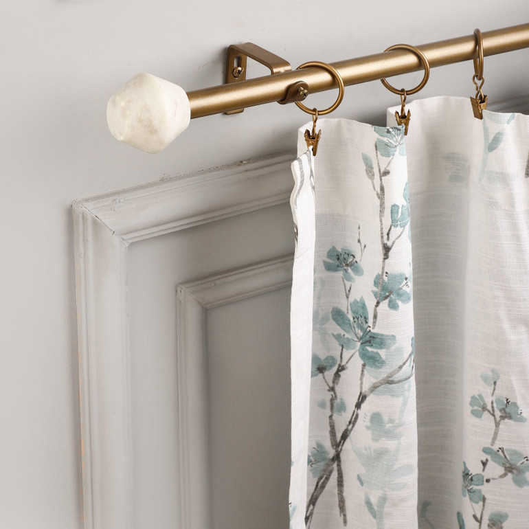 Adjustable Curtain Rod | Gold | Marble Finials | 24-144 Inch | Includes Hardware