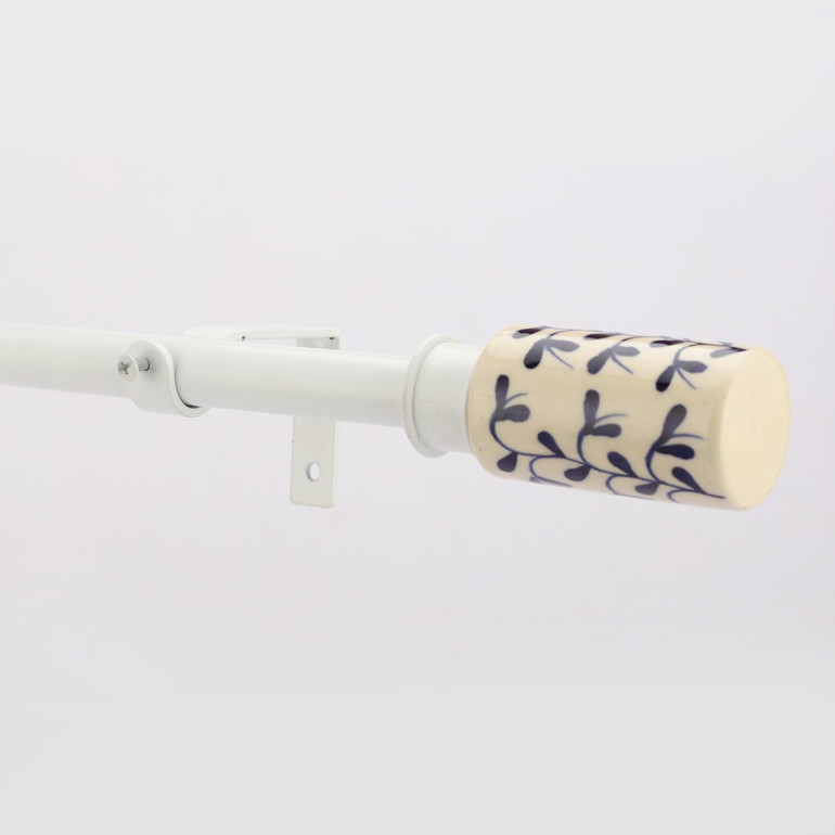 Adjustable Curtain Rod | White | Hand Painted Finials | 24-144 Inch | Includes Hardware