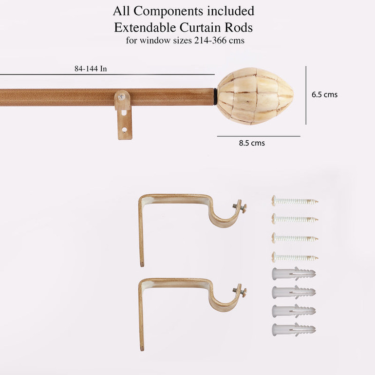 Adjustable Curtain Rod | Gold | 25mm | Mother of Pearl Finials | 24-144 Inch | Includes Hardware
