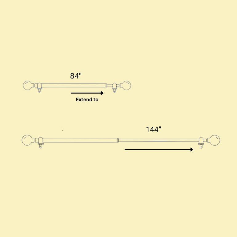 Adjustable Curtain Rod | White | 19mm | Marble & Wood Finials | 24-144 Inch | Includes Hardware