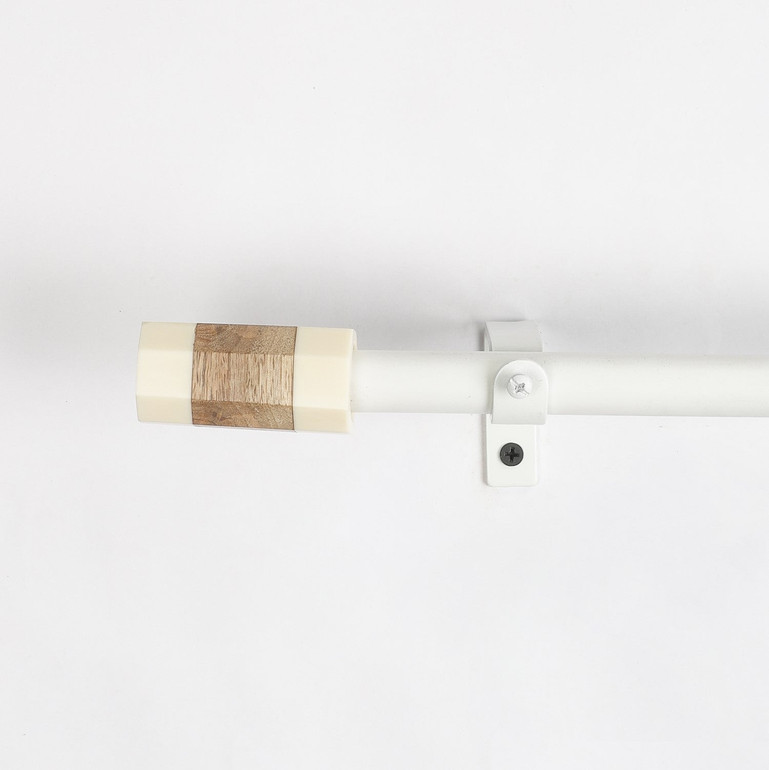 Adjustable Curtain Rod | White | 19mm | Marble & Wood Finials | 24-144 Inch | Includes Hardware