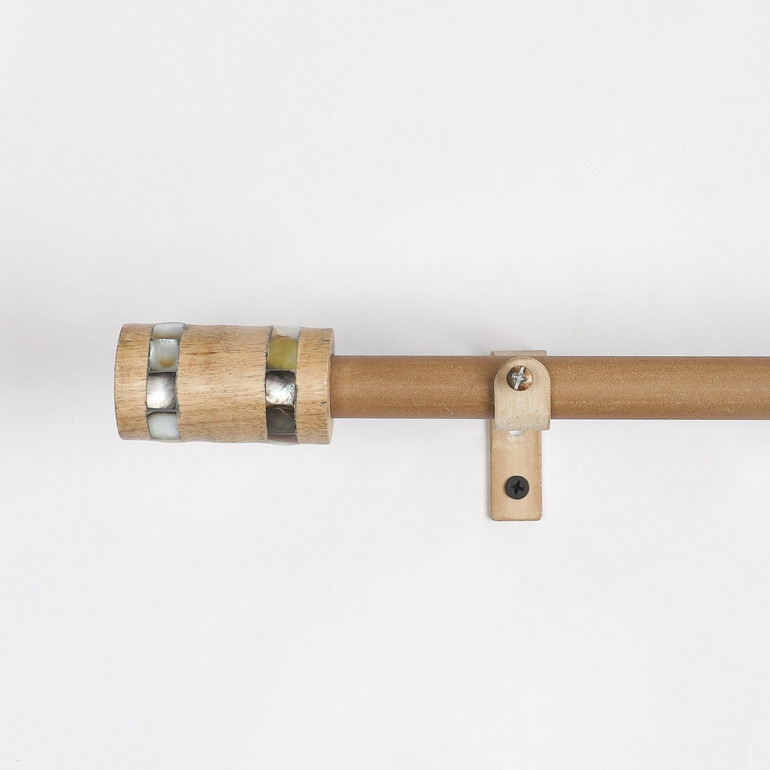 Adjustable Curtain Rod | Brown | 19mm | Wood Finials | 24-144 Inch | Includes Hardware