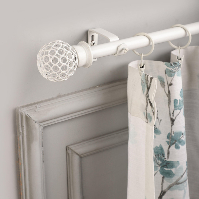 Adjustable Curtain Rod | White | Cage Finial | 24-144 Inch | Includes Hardware