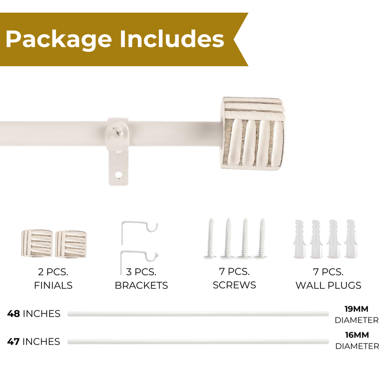 White Curtain Rod | Decorative Finials | 24-144 Inch | Adjustable | Hardware Included
