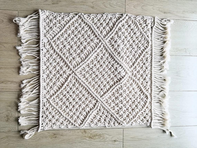 Handmade Macrame Pillow Cover Sham | 16x16 Inch | Textured Cotton with Fringes | USA