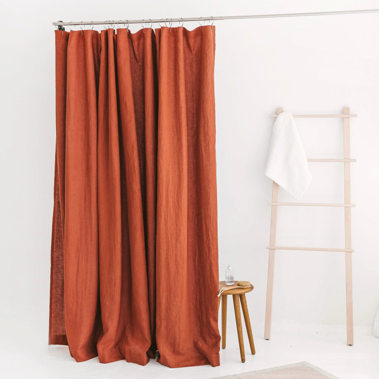 Natural Linen Shower Curtain - Rust/Burnt Orange, Waterproof, Durable & Stylish