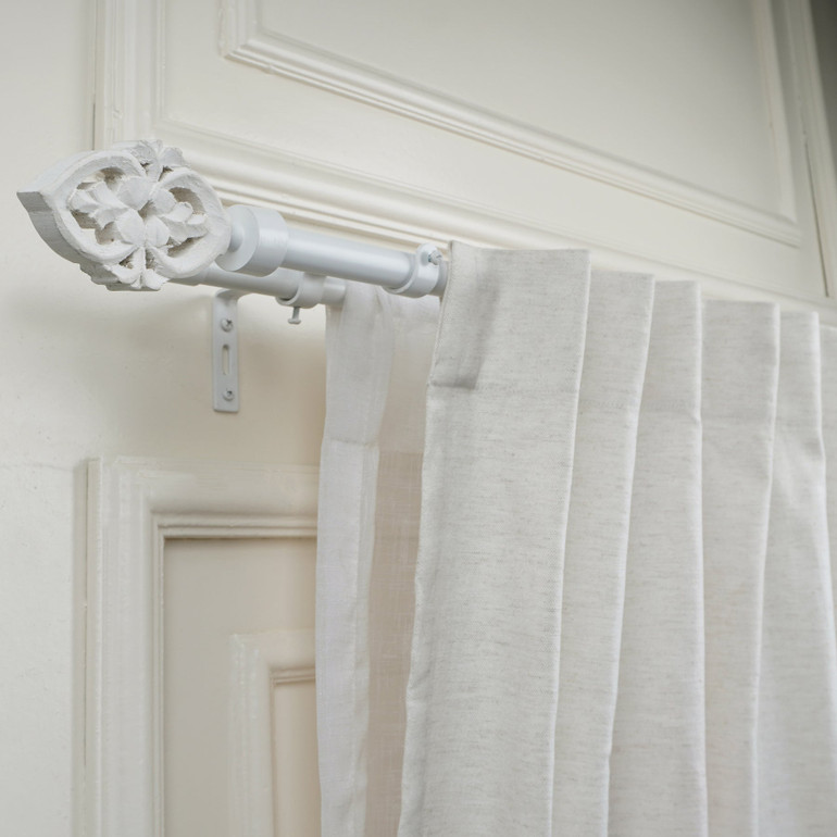 Extendable White Double Curtain Rod with Ornate Floral Finials - 28-144" - Scratch Resistant