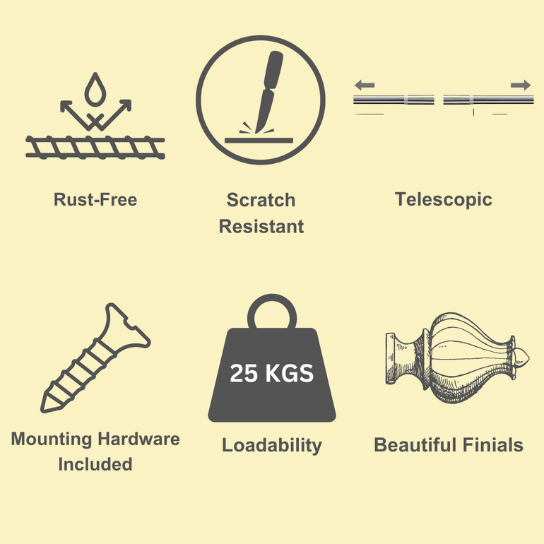 Rustic Black Extendable Double Curtain Rod with Studded Wooden Finials - Adjustable 28-144"