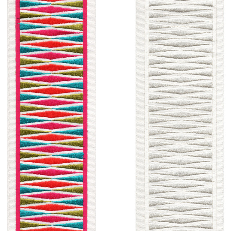 Textured Geometric Diamond Pure Cotton Canvas Trim - 4 Inch Wide Horizontal Pattern Border Tape for Curtains & Home Decor - Sold By The Yard