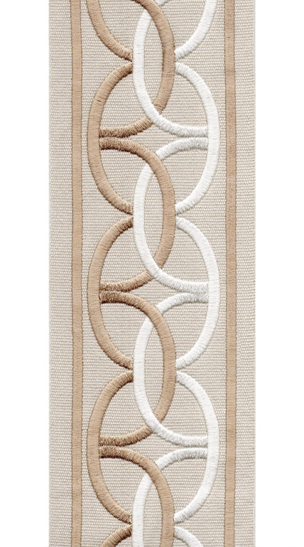 Interlocking Ring Cotton Canvas Trim | 4 Inch Wide Embroidered Border Tape | By The Yard