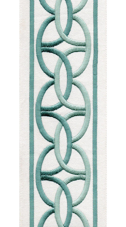 Interlocking Ring Cotton Canvas Trim | 4 Inch Wide Embroidered Border Tape | By The Yard