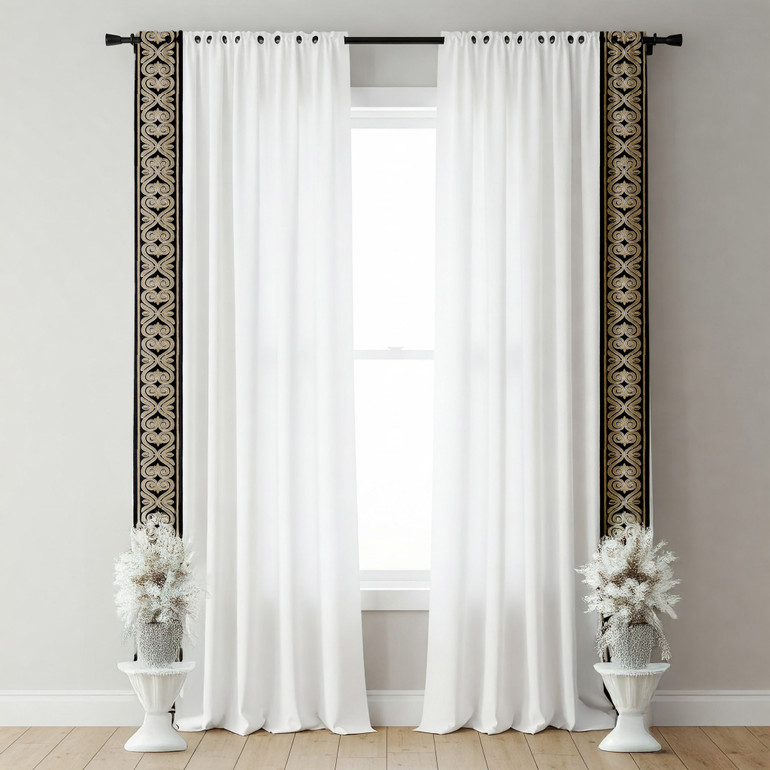 Ornate Scroll Cotton Canvas Trim | 4 Inch | Wide Embroidered Border | 7 Colours | By The Yard