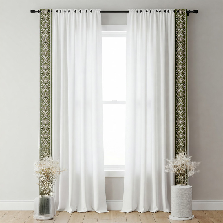 Ornate Scroll Cotton Canvas Trim | 4 Inch | Wide Embroidered Border | 7 Colours | By The Yard