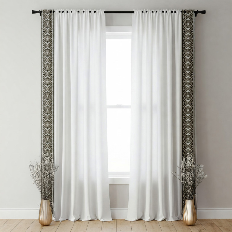 Ornate Scroll Cotton Canvas Trim | 4 Inch | Wide Embroidered Border | 7 Colours | By The Yard
