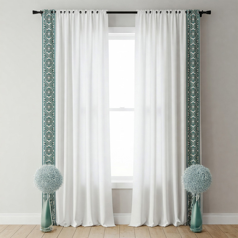 Ornate Scroll Cotton Canvas Trim | 4 Inch | Wide Embroidered Border | 7 Colours | By The Yard
