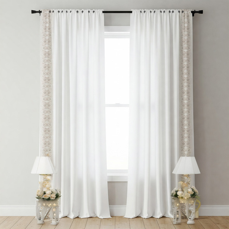 Ornate Scroll Cotton Canvas Trim | 4 Inch | Wide Embroidered Border | 7 Colours | By The Yard