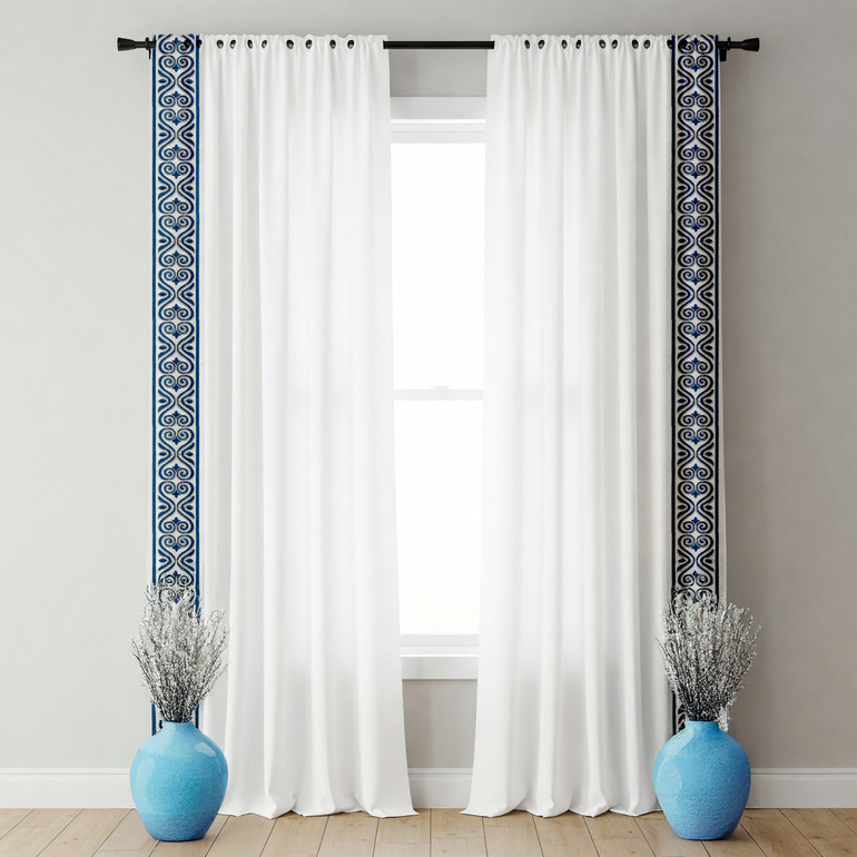 Ornate Scroll Cotton Canvas Trim | 4 Inch | Wide Embroidered Border | 7 Colours | By The Yard