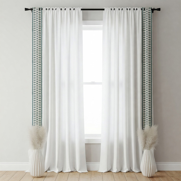 Geometric Teardrop Cotton Canvas Trim | 4 Inch | Wide Embroidered Border | 3 Colours | By The Yard