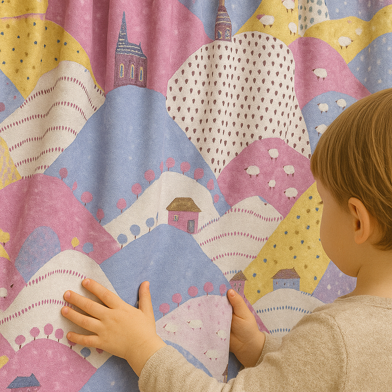 Linen Kids Curtains – Rolling Hills Print – Blackout or Cotton Lined
