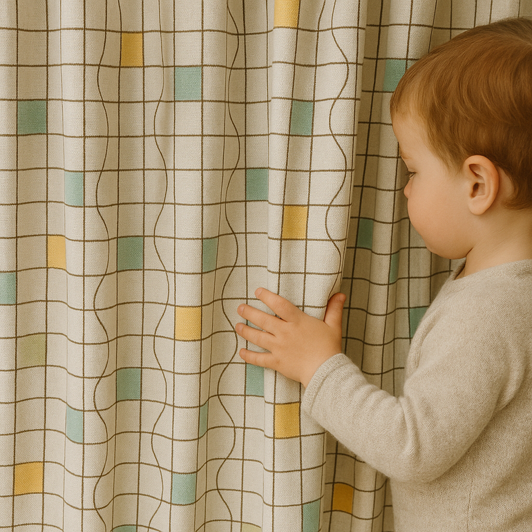 Geometric Pastel Linen Curtains – 5 Colors – Blackout or Light Filtering – Custom Sizes – Rod or Track Compatible