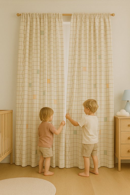 Geometric Pastel Linen Curtains – 5 Colors – Blackout or Light Filtering – Custom Sizes – Rod or Track Compatible