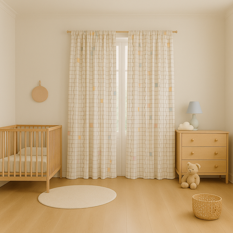 Geometric Pastel Linen Curtains – 5 Colors – Blackout or Light Filtering – Custom Sizes – Rod or Track Compatible