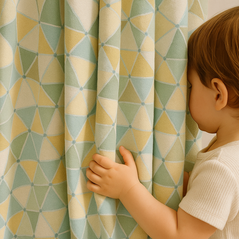 Geometric Triangle Linen Curtain – Custom Size – Blackout or Light Filtering – Soft Drapes for Rods & Tracks