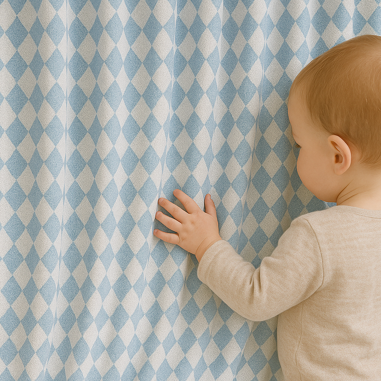 Soft Linen Diamond Curtains for Nursery – Blackout or Light Filtering – Custom Sizes – Rod or Track Compatible