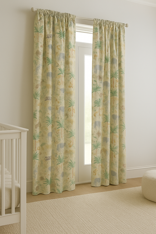 Safari Jungle Linen Curtains for Nursery – Custom Sizes – Blackout or Light Filtering