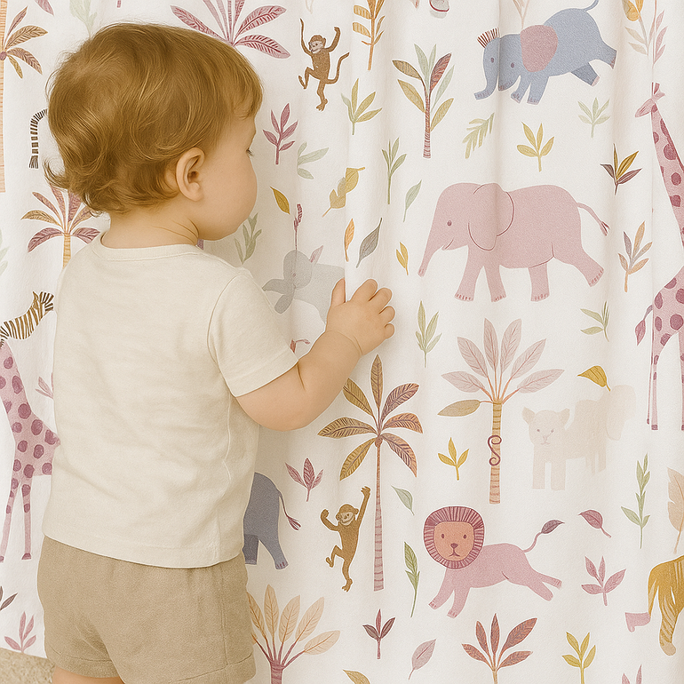 Safari Jungle Linen Curtains for Nursery – Custom Sizes – Blackout or Light Filtering
