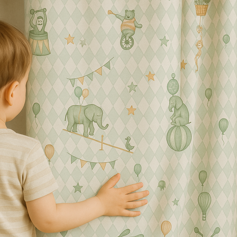 Circus Animal Linen Curtains for Kids Bedroom or Nursery – 5 Colors – Blackout or Light Filtering – Custom Sizes – OEKO-TEX Certified