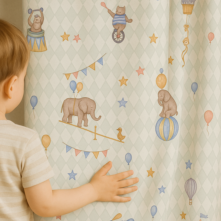 Circus Animal Linen Curtains for Kids Bedroom or Nursery – 5 Colors – Blackout or Light Filtering – Custom Sizes – OEKO-TEX Certified