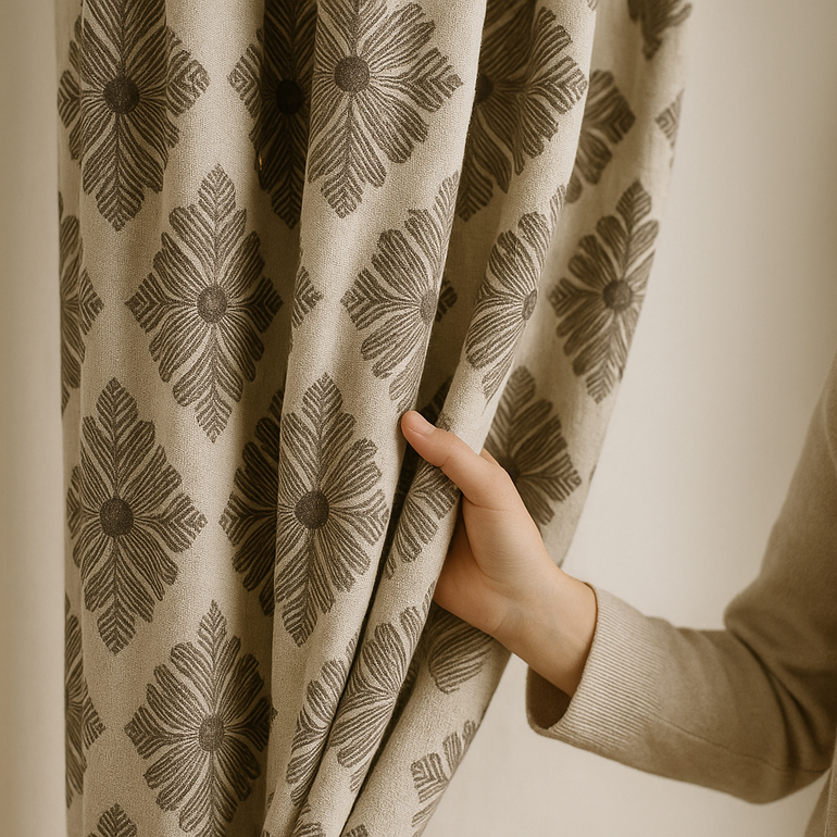 Luxury GOTS Organic Linen Damask Curtains – Custom Sizes, Blackout or Sheer